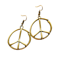 Load image into Gallery viewer, Peace Sign Earrings Boho Hippie Symbol Silver Bronze Dangle Jewelry