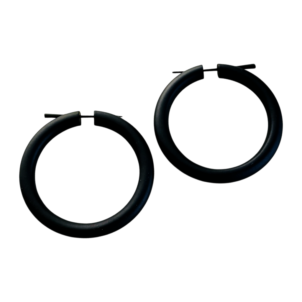 Black Wooden Hoop Earrings Boho Minimalist Lightweight Round Everyday Jewelry