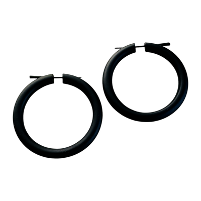 Black Wooden Hoop Earrings Boho Minimalist Lightweight Round Everyday Jewelry