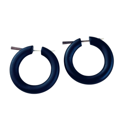 Black Wooden Hoop Earrings Boho Minimalist Lightweight Round Everyday Jewelry