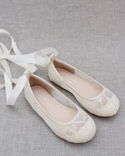 Load image into Gallery viewer, Ivory New Lace Flats with Ballerina Lace Up