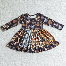 Load image into Gallery viewer, Girl long sleeve mouse leopard panel twirl dresses