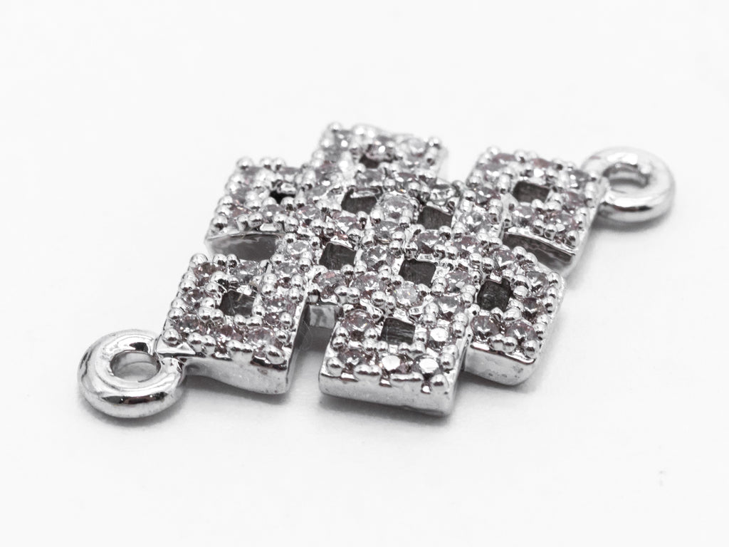 CZ Micro Pave Chinese Knot Connector for Bracelet/Necklace, CZ Cubic Zirconia Space Connector in Gold Silver, 13x12mm,sku#A63