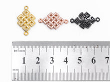 Load image into Gallery viewer, CZ Micro Pave Chinese Knot Connector for Bracelet/Necklace, CZ Cubic Zirconia Space Connector in Gold Silver, 13x12mm,sku#A63