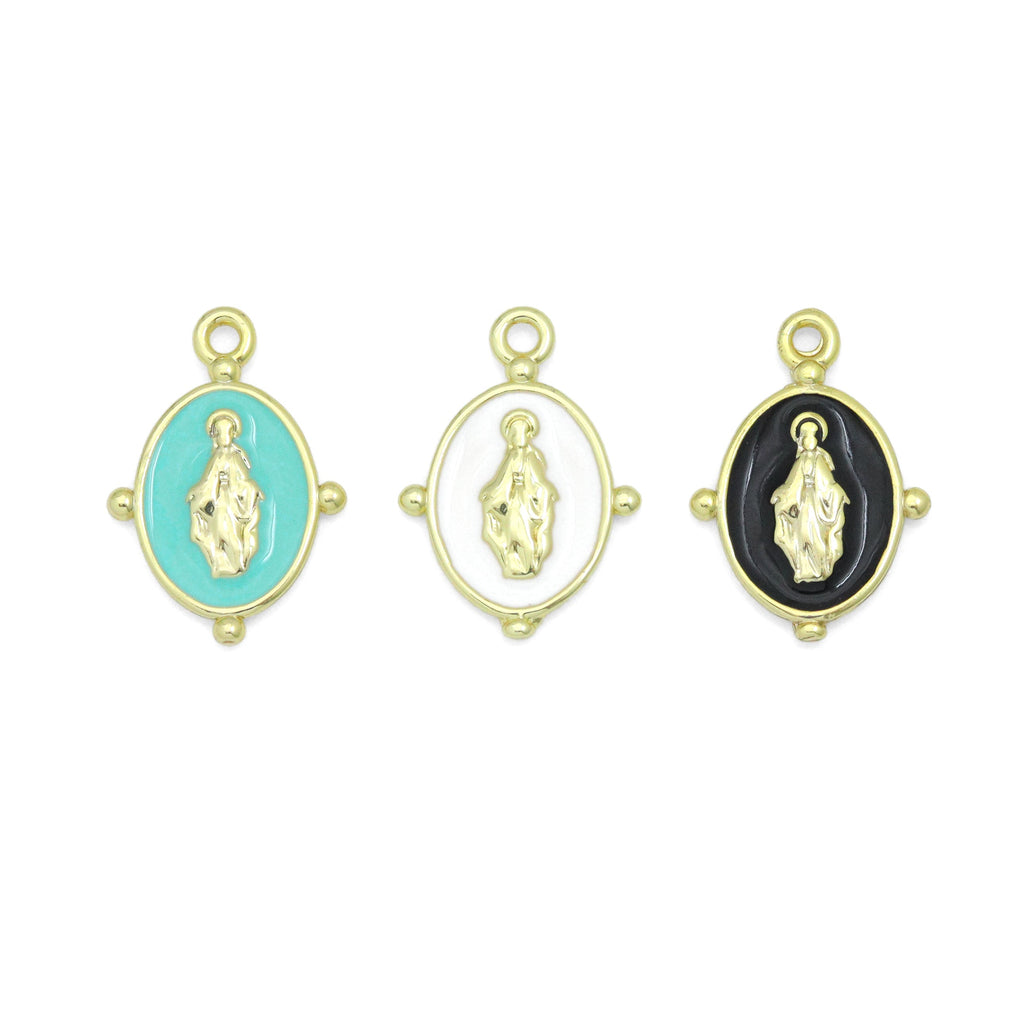 Oval Black/White/Blue/GreenEnamel Mary Saint Oval shape Pendant, Sku#B135