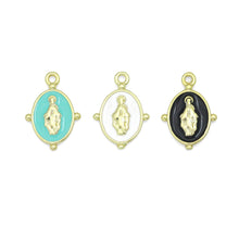 Load image into Gallery viewer, Oval Black/White/Blue/GreenEnamel Mary Saint Oval shape Pendant, Sku#B135