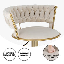 Load image into Gallery viewer, Artiss 4x Bar Stools Gas Lift Velvet Woven Backrest Ivory
