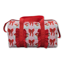 Load image into Gallery viewer, Red ruffle santa polka dots Christmas duffel bag