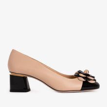 Load image into Gallery viewer, The Diva Beige Leather Cap Toe Block Heel Pump Women Shoe