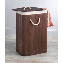 Load image into Gallery viewer, Brown Bamboo Laundry Hamper Dirty Clothes Basket with Lid and Removable Bag