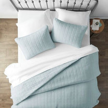 Load image into Gallery viewer, 3 Piece Microfiber Farmhouse Coverlet Bedspread Set Light Blue, Full/Queen