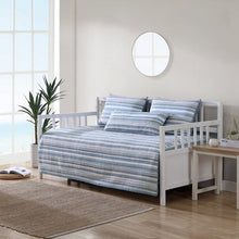 Load image into Gallery viewer, 100-Percent Cotton Blue White Grey Nautical Stripes 4 Piece Daybed Cover Set
