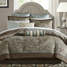 Load image into Gallery viewer, California King 12-piece Reversible Cotton Comforter Set in Brown and Blue