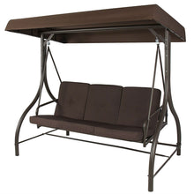 Load image into Gallery viewer, Brown 3-Person Outdoor Porch Swing with Canopy