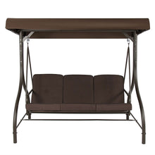 Load image into Gallery viewer, Brown 3-Person Outdoor Porch Swing with Canopy