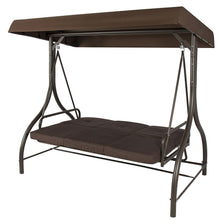 Load image into Gallery viewer, Brown 3-Person Outdoor Porch Swing with Canopy
