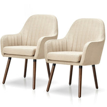 Load image into Gallery viewer, Set of 2 Retro Off-White Linen Upholstered Accent Chair with Stylish Wood Legs