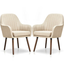 Load image into Gallery viewer, Set of 2 Retro Off-White Linen Upholstered Accent Chair with Stylish Wood Legs
