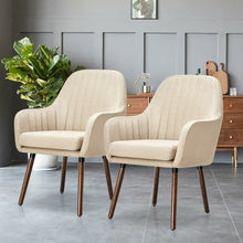 Load image into Gallery viewer, Set of 2 Retro Off-White Linen Upholstered Accent Chair with Stylish Wood Legs