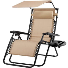 Load image into Gallery viewer, Beige Zero Gravity Folding Reclining Patio Lounge Chair with Canopy Sun Shade