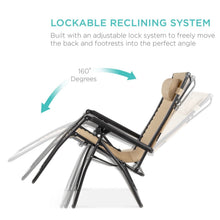Load image into Gallery viewer, Beige Zero Gravity Folding Reclining Patio Lounge Chair with Canopy Sun Shade