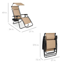 Load image into Gallery viewer, Beige Zero Gravity Folding Reclining Patio Lounge Chair with Canopy Sun Shade