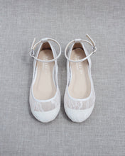Load image into Gallery viewer, White New Lace Ballet Flats with Ankle Strap