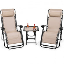 Load image into Gallery viewer, 3 Piece Folding Portable Reclining Lounge Chairs Table Set Tan