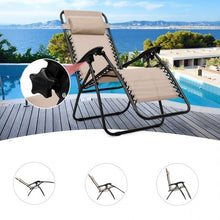 Load image into Gallery viewer, 3 Piece Folding Portable Reclining Lounge Chairs Table Set Tan