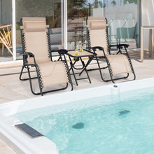 Load image into Gallery viewer, 3 Piece Folding Portable Reclining Lounge Chairs Table Set Tan