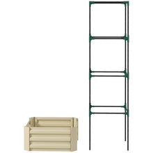 Load image into Gallery viewer, Beige Galvanized Open Bottom Raised Garden Bed Planter with Tomato Cage Trellis