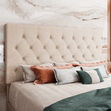 Load image into Gallery viewer, King Size Beige Linen Upholstered Platform Bed with Button-Tufted Headboard