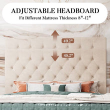 Load image into Gallery viewer, King Size Beige Linen Upholstered Platform Bed with Button-Tufted Headboard