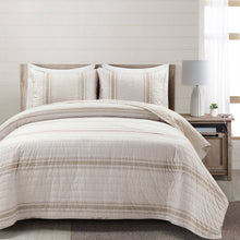 Load image into Gallery viewer, King Size Beige White 3 Piece Stripe Reversible Cotton Quilt Set