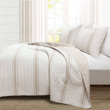 Load image into Gallery viewer, King Size Beige White 3 Piece Stripe Reversible Cotton Quilt Set