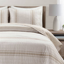 Load image into Gallery viewer, King Size Beige White 3 Piece Stripe Reversible Cotton Quilt Set