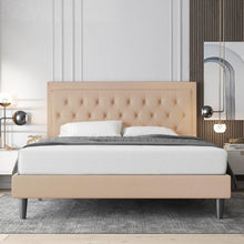 Load image into Gallery viewer, King size Beige Linen Platform Bed Frame with Button Tufted Headboard