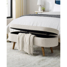 Load image into Gallery viewer, Mid-Century Modern Boho Style Off-White Beige Linen Bedroom Storage Bed Bench