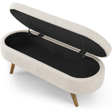 Load image into Gallery viewer, Mid-Century Modern Boho Style Off-White Beige Linen Bedroom Storage Bed Bench