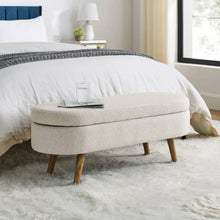 Load image into Gallery viewer, Mid-Century Modern Boho Style Off-White Beige Linen Bedroom Storage Bed Bench