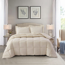 Load image into Gallery viewer, Queen Size Beige 3 Piece Microfiber Reversible Comforter Set