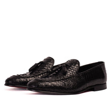 Load image into Gallery viewer, The Bethesda Black Pyhtn Skin Leather Tassel Loafer Men  Shoe