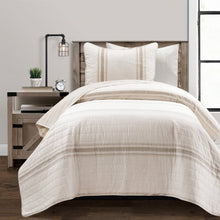 Load image into Gallery viewer, Twin/Twin XL Beige Off-White Cream Stripe 2-Piece Reversible Cotton Quilt Set