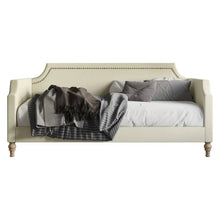 Load image into Gallery viewer, Twin size Beige Cream Polyester Fabric Upholstered Daybed with Nailhead Trim