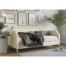 Load image into Gallery viewer, Twin size Beige Cream Polyester Fabric Upholstered Daybed with Nailhead Trim