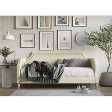 Load image into Gallery viewer, Twin size Beige Cream Polyester Fabric Upholstered Daybed with Nailhead Trim