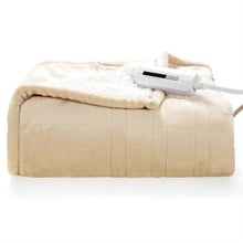 Load image into Gallery viewer, Heated Electric Sherpa Throw Blanket in Beige/White