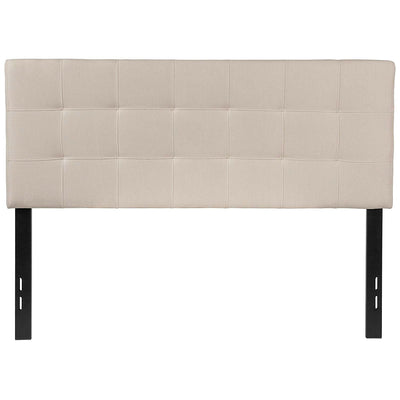 Full size Beige Taupe Fabric Box-Stitch Upholstered Headboard