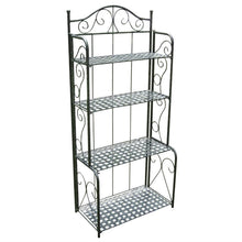 Load image into Gallery viewer, Indoor Outdoor Folding Black Metal Bakers Rack with 4-Tier Lattice Shelves