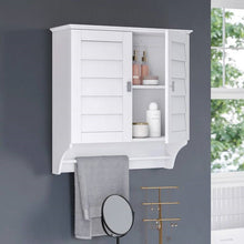 Load image into Gallery viewer, Wall Mounted Bathroom Medicine Cabinet with Louver Doors and Towel Bar in White